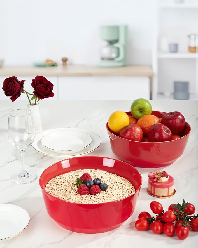 8 Pack Red Serving Bowls for Pool Party | 128oz Heavy Duty Disposable Plastic Bowls, Perfect for Party Snack, Salad, Candy & Bar Buffet