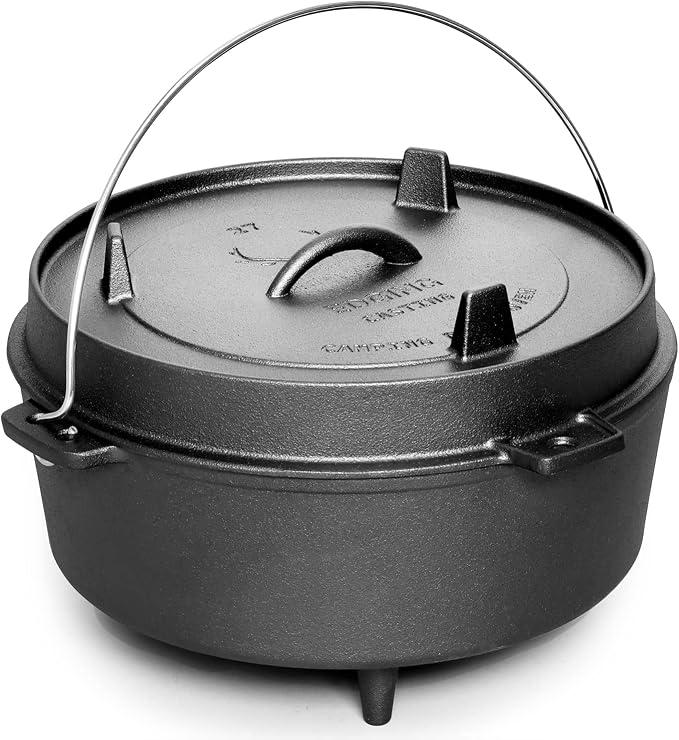 EDGING CASTING Pre-Seasoned Cast Iron Dutch Oven With Skillet Lid, Outdoor Camping Deep Pot for Camping Fireplace Cooking BBQ Baking Campfire, Leg Base, 4.5 Quart