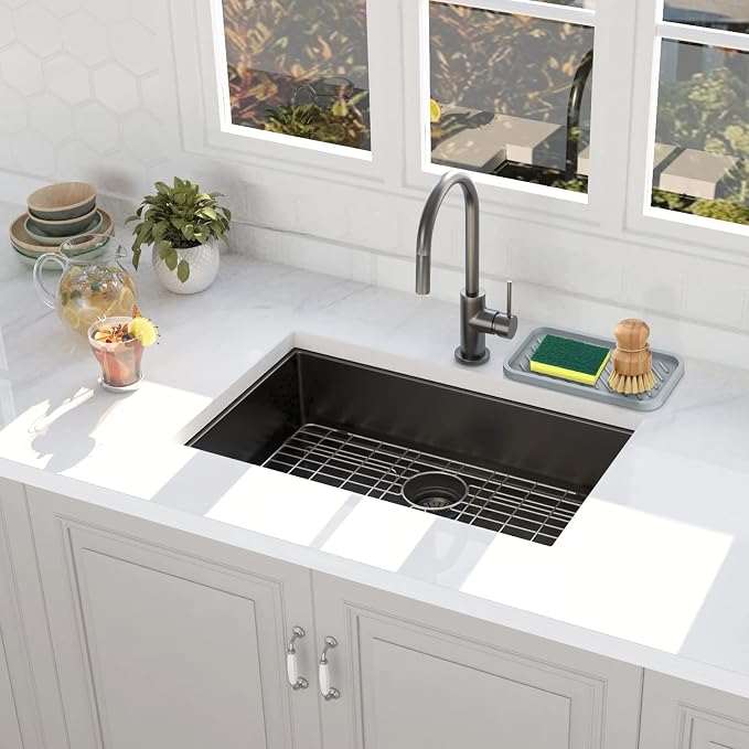 Kitchen Sink Organizer Tray,Sponge Holder for Kitchen Sink Bathroom（Grey） | Counter Tray Sponge Caddy Silicone Soap Holder for Soap Dispenser, Bottle, Dishwashing Accessories(2-Pack)