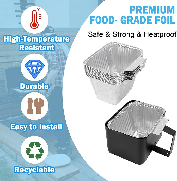 Grease Catcher Cup & 10 Aluminum Drip Pans for Blue Rhino Pit Boss Griddle | Fits Blue Rhino Razor GGC1643/GGC2241 & Pit Boss 2B/3B/4B Ultimate Griddle. Heat-resistant, Leakproof, Easy Cleanup.