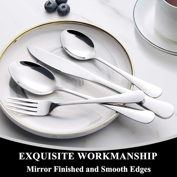 Wildone 20-Piece Silverware Set, Stainless Steel Flatware Cutlery Set Service for 4, Tableware Eating Utensils Include Knife/Fork/Spoon, Mirror Polished, Dishwasher Safe