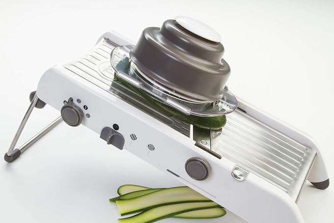 PL8 Professional Mandoline - Versatile Slicer with Adjustable Straight, Waffle, and Julienne Blades, Extra-Wide Stainless Steel Deck, Safety Hand Guard, Non-Skid Feet, and Space-Saving Design | Versatile Slicer with Extra-Wide Stainless Steel Deck, Saf...