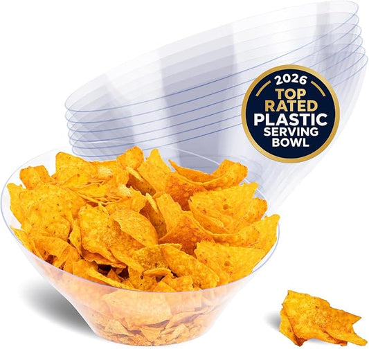 Stock Your Home 54oz Clear Plastic Serving Bowls (6 Pack) – Disposable Large Snack & Candy Bowls for Parties, Buffet, Chips, Popcorn & Salad Bar