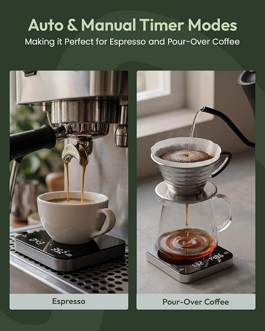 Maestri House S2 Espresso Coffee Scale with Timer 0.1g Precision Shot Scale | USB-C Rechargeable, Dual Timing Modes, 2kg/0.1g Digital Scale with Borosilicate Glass Top for Espresso and Pour-Over Brewing