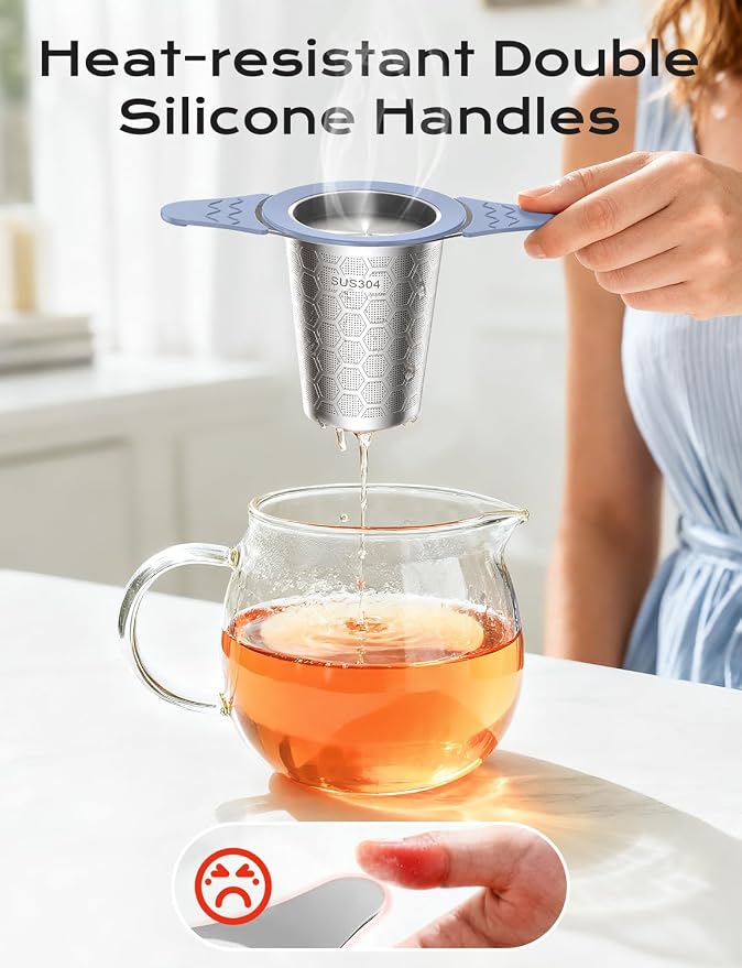 Tea Infuser for Loose Leaf Tea,Stainless Steel Tea Infuser with Heat Proof Silicone Handles,Extra Fine Mesh Tea Strainers Filter Fine Tea Leaves Effectively,Fits TeaPots/Mugs