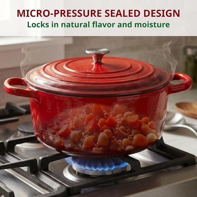 10 Quart Dutch Oven Approx, 9.5 qt Enameled Cast Iron Dutch Oven Pot & Lid | Nonstick Large Bread Oven For Sourdough, Red Iron Pots For Cooking, Baking, Braising, Roasting & Slow Cooking