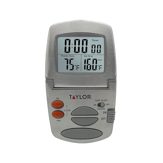 Taylor Programmable Instant-Read Wired Probe Digital Meat Thermometer, Stainless Steel for BBQ, Grill, Kitchen Cooking, Accurate Temperature Readings
