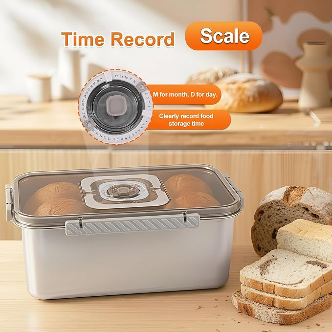 ANYPROLUS Bread Box Stainless Steel Bread Storage for Homemade Bread, Dishwasher Safe Bread Containers Storage Airtight Loaf, Airtight Bread Storage Container with Lid and Handle