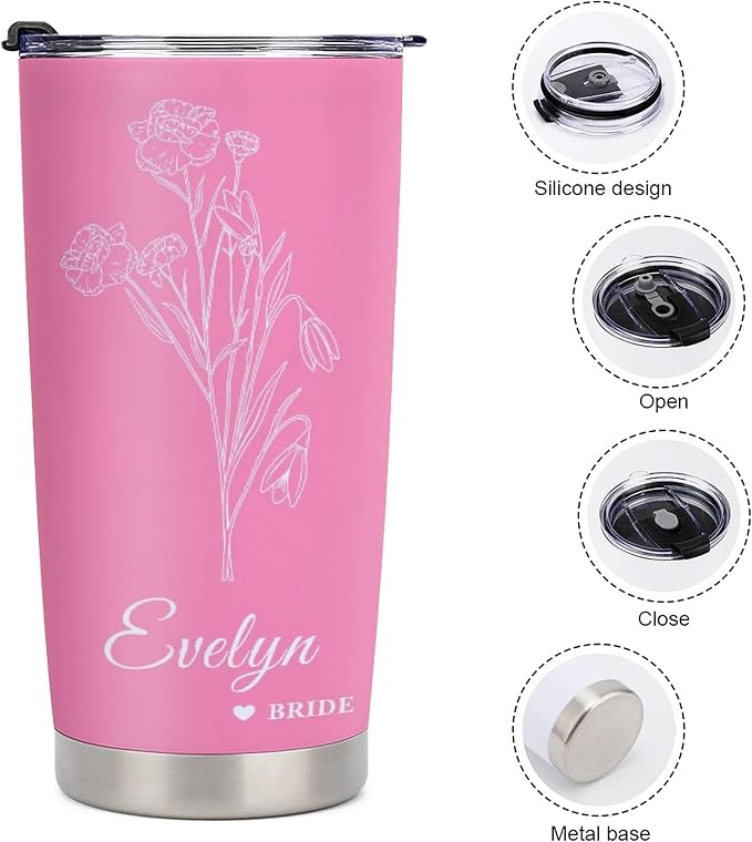 Personalized Tumbler Custom Vacuum Insulated Travel Mug Customizable Coffee Cup with Your Photos and Text Christmas Birthday Gift (Birth Flowers)