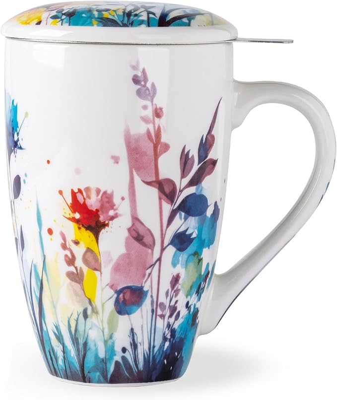AmorArc Tea Cup With Infuser and Lid, 18oz Loose Leaf Tea Mug With Steeper | Porcelain Tea Mug With Infuser and Lid, Strainer Tea Cup for Tea Lovers, Home & Office, Housewarming Birthday Gift