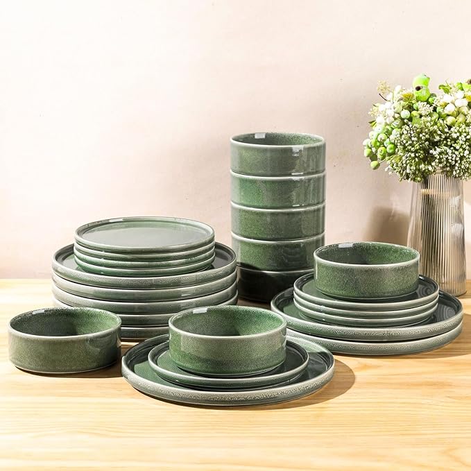 AmorArc Ceramic Dinnerware Sets for 8,24 Piece Plates and Bowls Sets Dishes | Stoneware Handmade Reactive Glaze Dishes Set | Highly Chip and Crack Resistant | Dishwasher & Microwave Safe