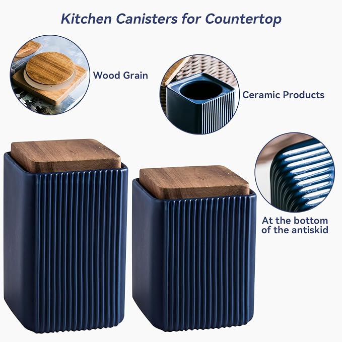 Ceramic Storage Jars Modern Airtight Coffee Canisters With Lid | Highly Polished Whiteware, Airtight Seal, Ideal For Kitchen Food, Spice, Tea Storage, Blue-750ML