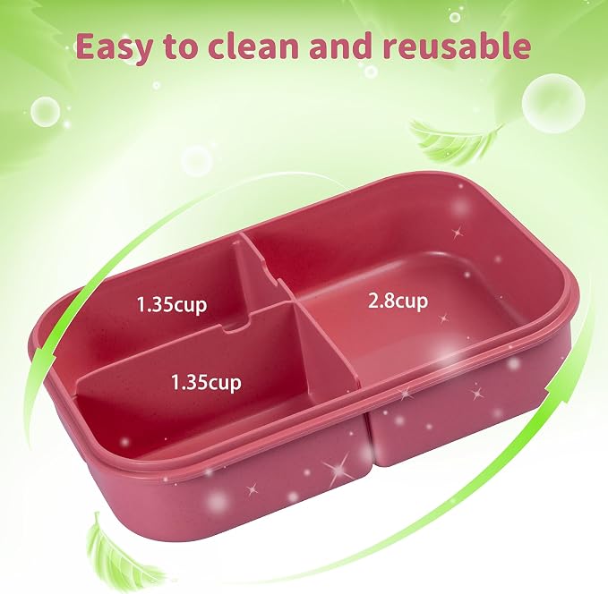 Itopor Bento Box for Kids & Adults, Lunch Box 46 oz / 1400ml, Dusty Pink | Wheat straw material, BPA-free, leakproof, 3 compartments, microwave & dishwasher safe, for school, office & travel