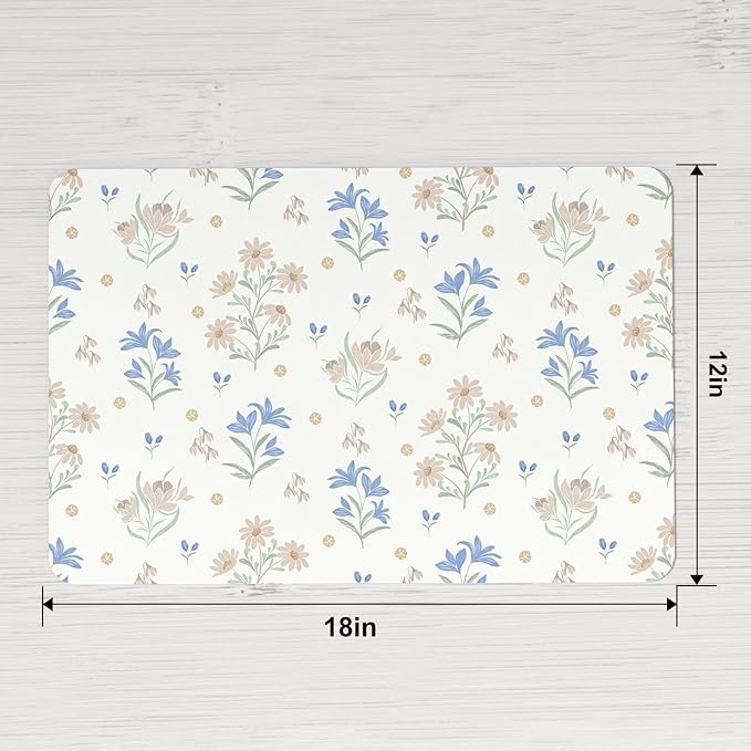 QIYI PU Leather Placemats Set of 6, 12"x18" Waterproof Table Mats, Floral | Faux Leather, Heat Resistant, Anti Slip, Wipeable Place Mats for Kitchen Dinning, Party Table Décor, Minimal Flowers