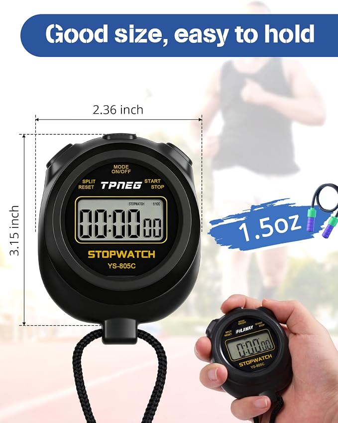TPNEG Simple Stopwatch Timer - Easy to Use, Set Up, Read, and Carry - Large Display - On/Off, AAA Battery - Ideal for Coaches, Track and Field, Soccer Referees, Sports, Classroom