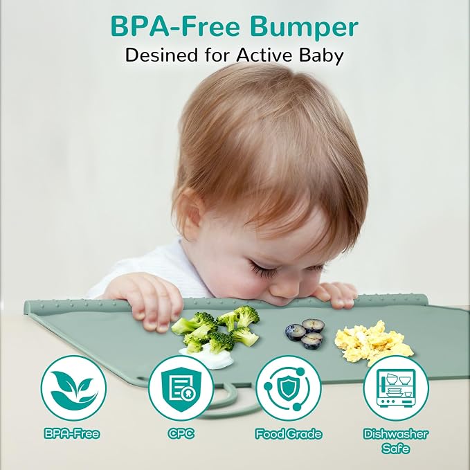 Silicone Placemat for Toddler Eating: Wipe Clean & Roll Up in The Diaper Bag - Table Mat for Restaurant/Travel/On-The-Go