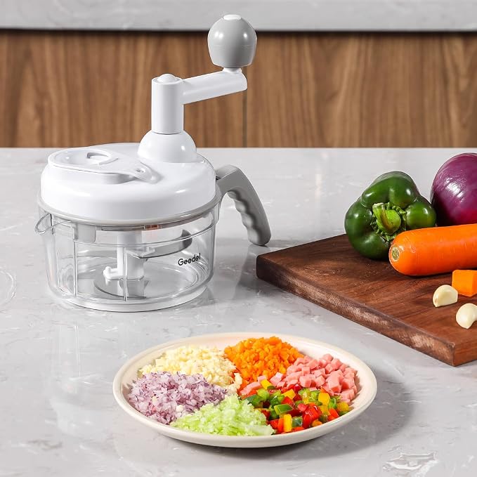 Geedel Large Food Chopper Vegetable Chopper, Manual Food Processor, 3 Cups | 3-in-1: Chop, Blend & Whisk, No BPA, Effortless Handle, Sharp Blade for Vegetable, Fruit, Meat, Nut, Ice, Salad, Salsa, etc