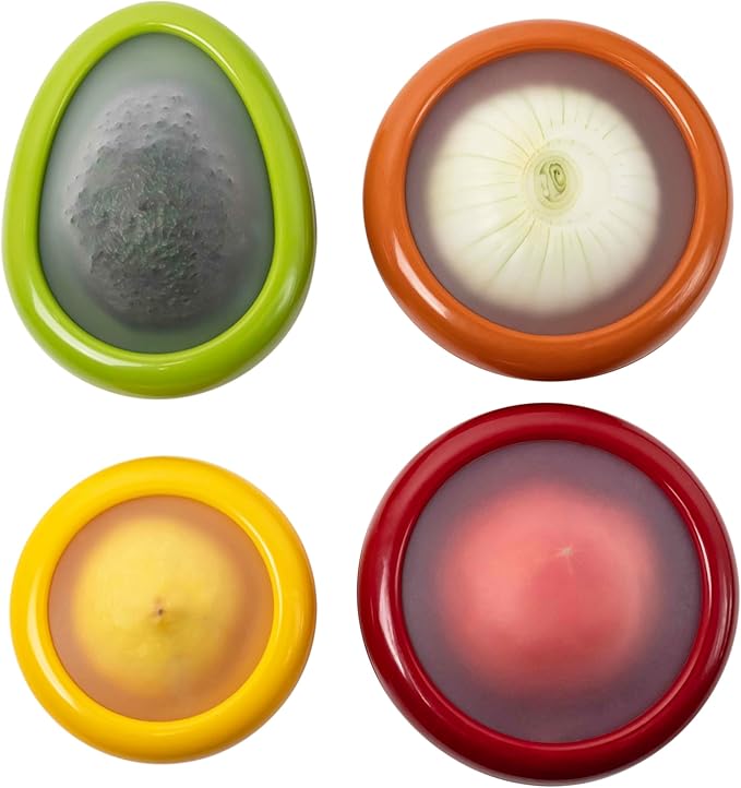 Joie Food Saver Set, Avocado, Tomato, Onion, and Lemon Storage Stretch Pods | Reusable Storage Containers Stores Leftover Half For Fresh Keeping, Space Saving Design to Organize Refrigerator, BPA-Free