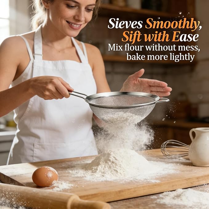 Anaeat Fine Mesh Strainers - Premium Stainless Steel Colander Sieve Sifters, with Durable Mesh and Sturdy Handle, Excellent for Sifting Dry ingredients, Flour, Pastas, Rice, Tea (6.3"）