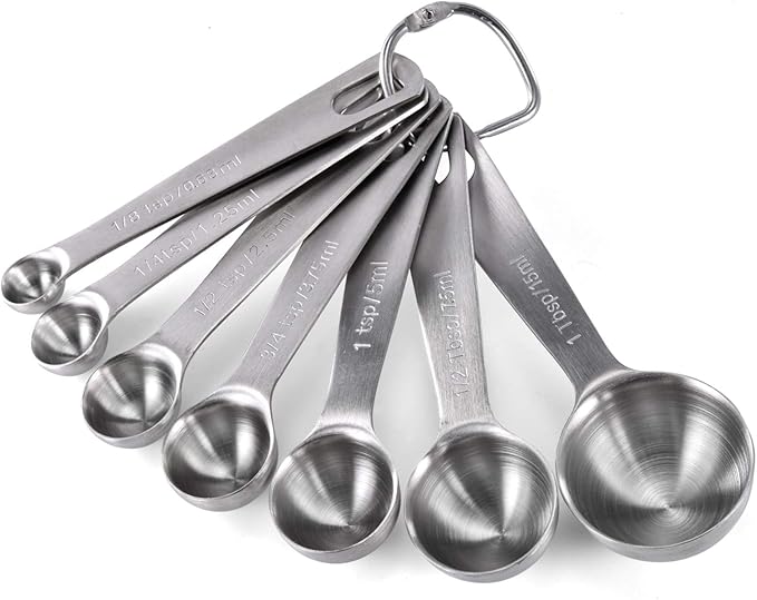 U-Taste 18/8 Stainless Steel Measuring Spoons Set of 7, Teaspoon Tablespoon | Kitchen Metal Measure Spoon Set, 1/8tsp, 1/4tsp, 1/2tsp, 3/4tsp, 1tsp, 1/2tbsp, 1tbsp for Dry & Liquid Ingredients