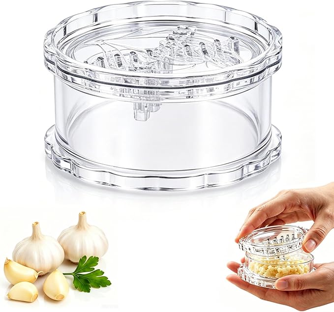Clear Manual Garlic Twister Mincer, Crusher & Grinder for Ginger, Herbs | Clear Body Shows Mincing Texture, No-Blade Twist Design, Safe & Compact, Easy to Clean and Store