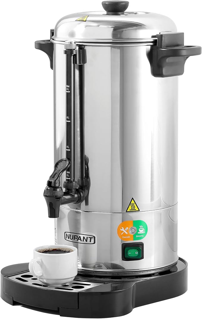 NUPANT Commercial Coffee Urn 50 Cup/8L Coffee Dispenser with Upgraded Percolator, 304 Stainless Steel Hot Water Urn Beverage Dispenser with Keep Warm Mode, Large Coffee Maker for Catering Party