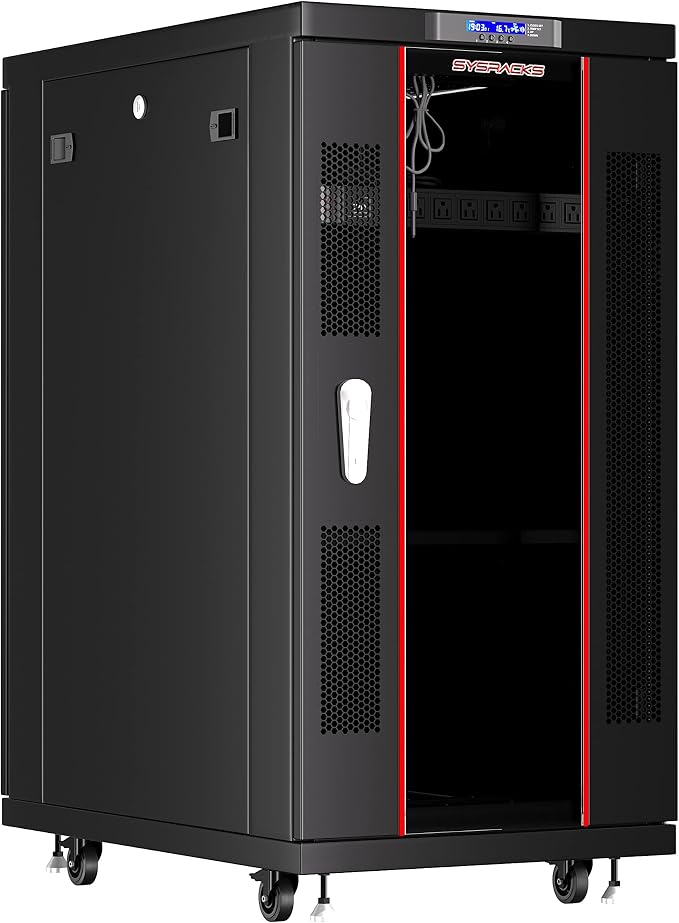 27U Home Server Rack Cabinet – 19" Floor Standing Network Rack, 32" Deep Homelab Rack with Locking Glass Door, Cooling Fans, PDU & Shelf for NAS, Router, Switch and AV Equipment