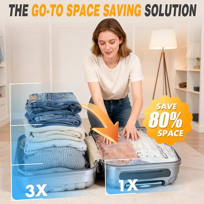 Vacuum Bags for Travel with Rechargeable Pump, 18 Pack Compression Packing Bags with 35KPA Electric Pump, 80% Space Saver for Clothes, Vacuum Seal Bags fo Carry-on Luggage Suitcase