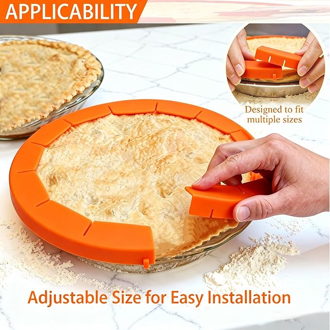 Easily Adjustable Silicone Pie Crust Protector, Fits8-11.5" Pie Crust | Food-Grade Pie Crust shield, Prevents Crust Edges from Burning,2 Anti-Slip Clips, Oven/Microwave/Dishwasher Safe,orange,2pcs