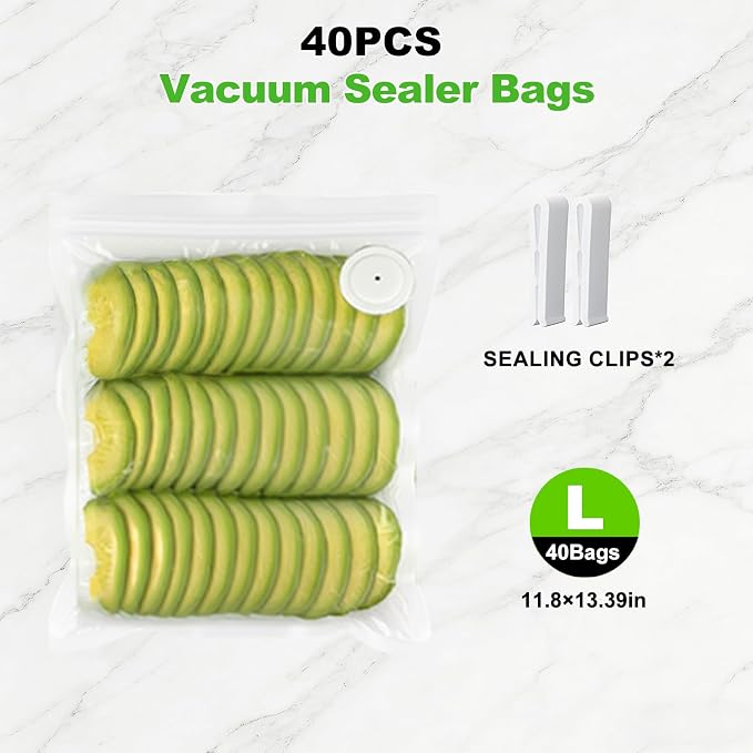 Vacuum Sealer Bag for Food, 40pcs Large Reusable Food Storage Bags | Vacuum Storage Bags with Air Valve for Meal Prep, Food Storage, Microwave,Compatible With Many Handheld Vacuum Sealers