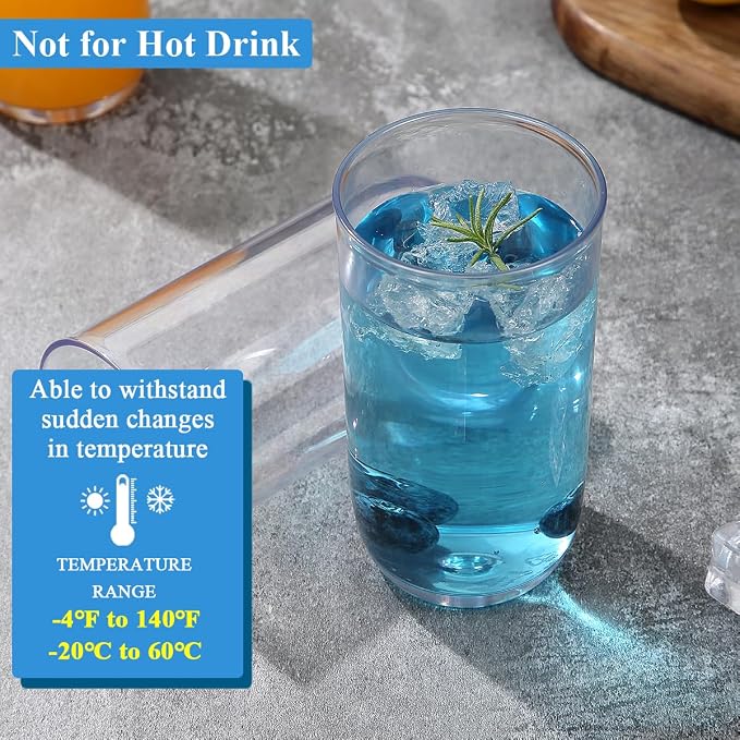 Berglander Highball Glasses Set 8pc, 14 oz Tall PET Clear Plastic Drinking Collins Glasses, Reusable Water Glass Cups, Bar Glassware Tumbler for Beverage, Beer, Juice, Milk, Mojito, Cold Drink