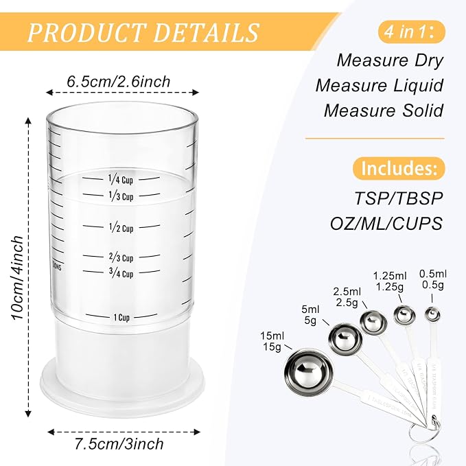 6 Pcs Adjustable Measuring Cup Set 1 Measure Cup 5 Measure Spoon | Kitchen Measuring Baking Tool, 1 Cup Measuring Cup for Peanut Butter, Liquid, Dry, Semi Solid Ingredient, Home Cooking Gadget