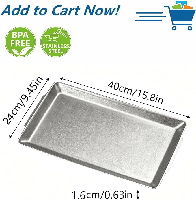 15.8" x 9.5" Large Serving Trays Vintage Style Stainless Steel Heavy-Duty Large Serving Platters, Silver Rectangular Plates for Food Fruit Party Wedding Christmas Chip and Scratch Resistant
