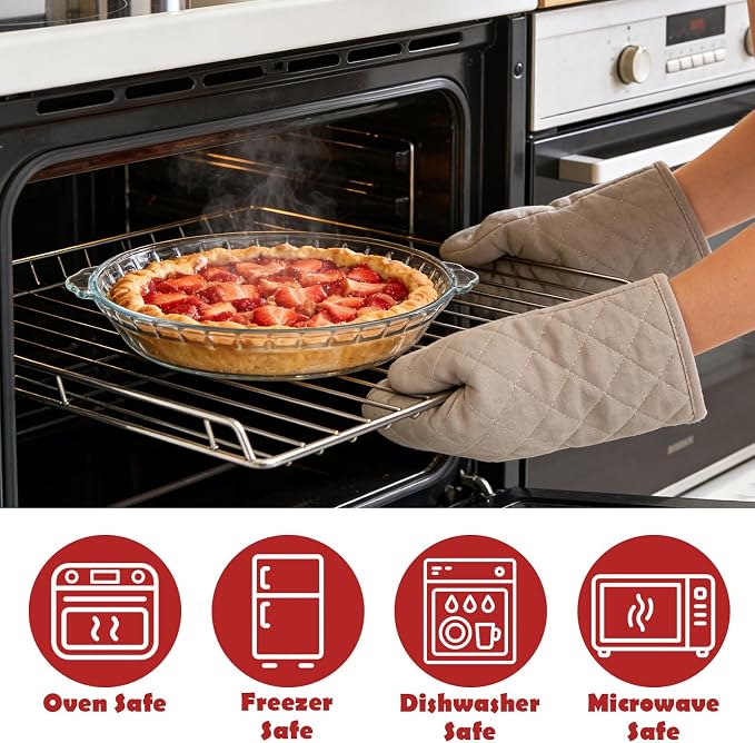 4 Set Glass Pie Pan with Handles, 8 Inch Glass Pie Plate for Baking, Round Glass Pie Dish for Baking Quiches, Tarts, Desserts & Salads, Oven & Freezer Safe Kitchen Accessories