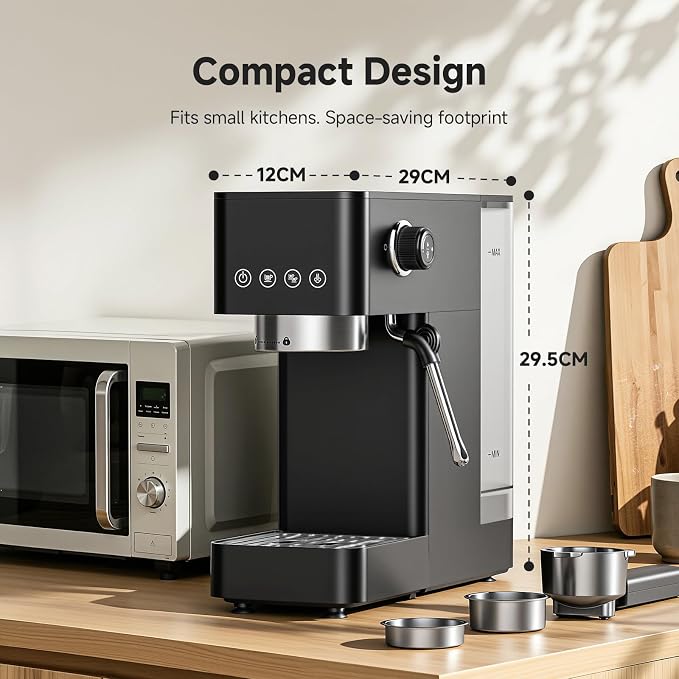AAOBOSI Compact Espresso Machine, 20 Bar, Milk Frother, Latte & Cappuccino | Compact Design, 30s Heat-Up, PID Temp Control, Single, Double & Custom Shots, Easy Milk Frothing, 50oz Tank, 51mm Portafilter