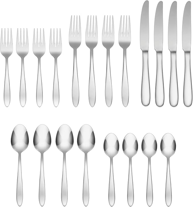 Oneida Silverware Set, Mooncrest Everyday Flatware Set, Service For 4, 18/0 Stainless Steel, Knives Spoons And Forks Sets, Dishwasher Safe, Utensils, Home And Kitchen, Silver 20 Piece (Pack of 3)