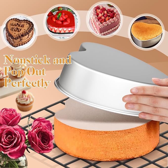 6 Inch Heart Shaped Cake Pans,2 Pack Non-stick Aluminum Heart Pan | Baking Tins with 50 Pieces Parchment Paper,Food-grade Cake Molds,Ideal for Valentine’s Day Birthday Wedding