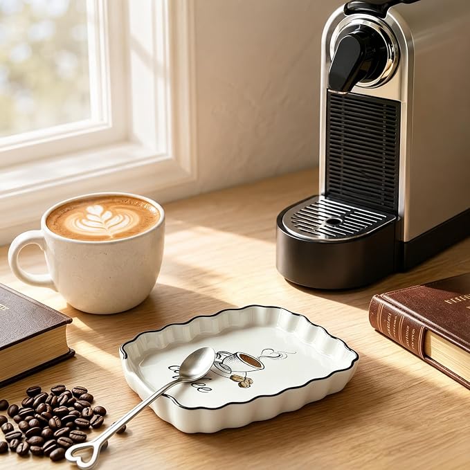 Coffee Spoon Rest, Ceramic Spoon Holder for Coffee Bar Accessories | Cafe Station Decor, Small Teaspoon Rest, Farmhouse Cafe Bar Decor Accessories for Countertop