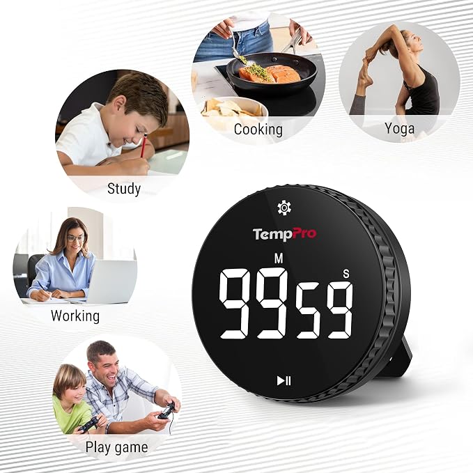 TempPro Magnetic Kitchen Timers for Cooking, Digital Timer for Kids Teacher | Countdown Timer with Easy-Twist Knob, Loud Alarm & Silent Mode, Classroom Timer with Large LED Display for Office Workout