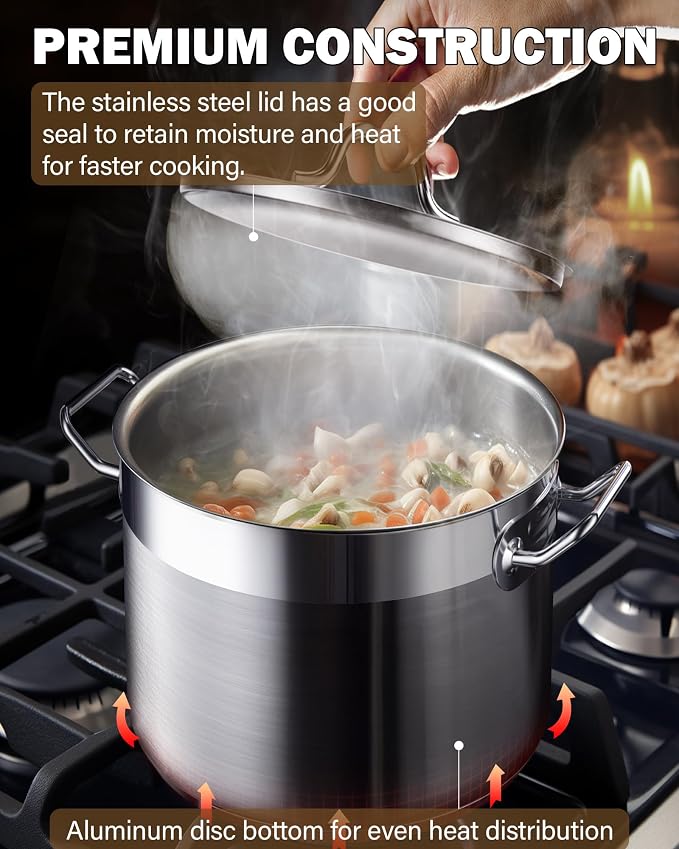 Cooks Standard Professional 11 Quart Stainless Steel Stock Pot with Lid | Large Cooking Pasta, Soup, Spaghetti, Oven Safe, Dishwasher Safe, Cookware for Canning