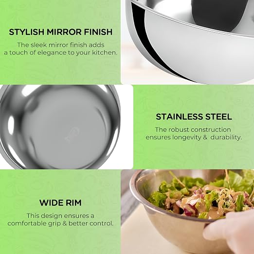 OCS Parts 0.75 Quart Mixing Bowls | Set of 2 | 7-Inch Stainless Steel | Professional Grade Flat Base Mixing Bowls for Home and Commercial Kitchens | Dishwasher Safe