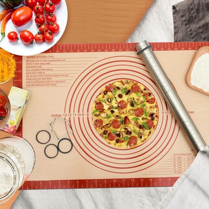 Extra Thick Silicone Pastry Mat Large - NonStick Silicone Baking Mat Dough | With Measurement for Kneading Fondant/Counter Pad Dough Rolling Silicon Cookie Sheet Pie Crust Sourdough Bread Supplies Bake
