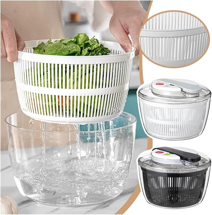 Manual Salad Spinner - Hand Operated Vegetable Dryer for Quick Washing and Drying Greens, Lettuce, and Berries(Green with slicer)