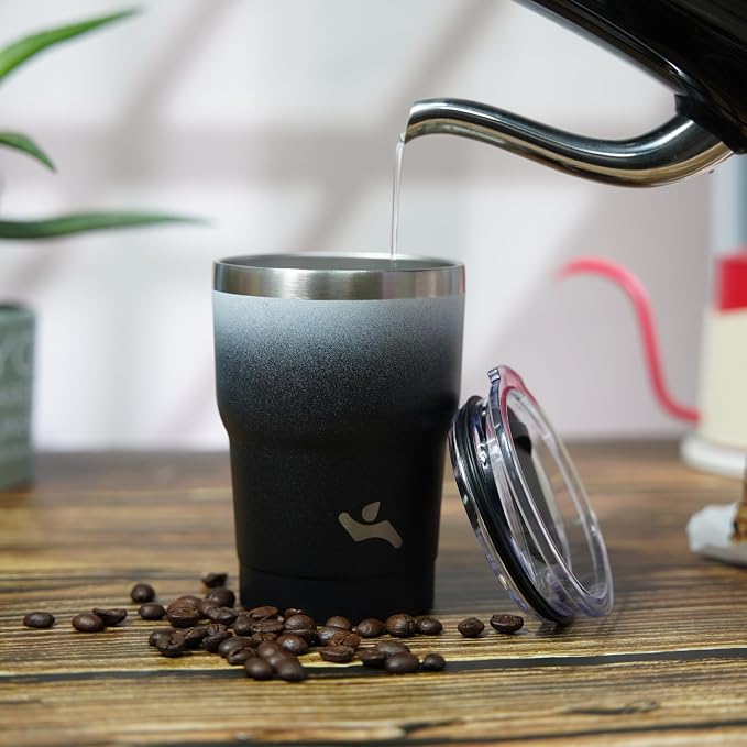 Konokyo 10 oz Tumbler with Handle and Straw, Insulated Travel Mug | Day Night; BPA-free, leak-proof tumbler with 2 lids, 2 straws, cup holder fit for coffee, office, travel & daily use