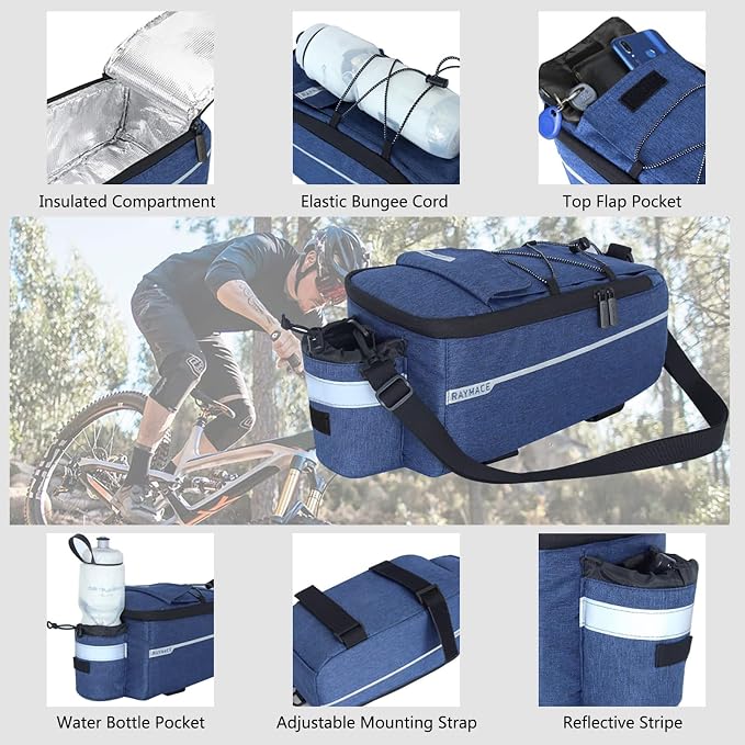 RAYMACE Bike Rear Rack Bag, Bike Trunk Cooler Bag | Bicycle Pannier for Warm or Cold Items (Navy)