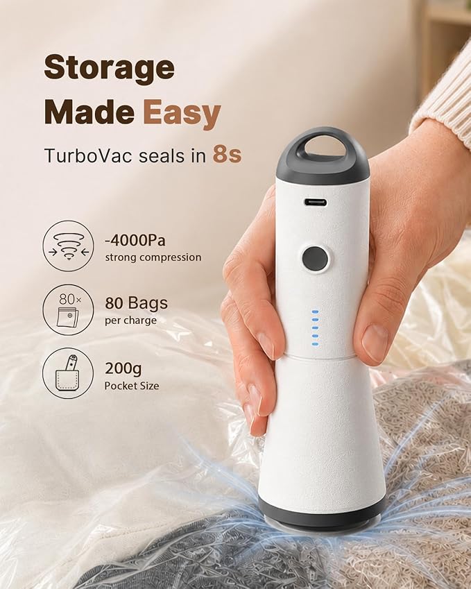 Vacbird Vacuum Seal Bags for Clothing, 16 Pack Vacuum Storage Bags with Rechargeable Cordless Air Pump(4J+4L+4M+4S), Space Saver Bags for Clothes Blanket Duvets Pillows Comforters Travel
