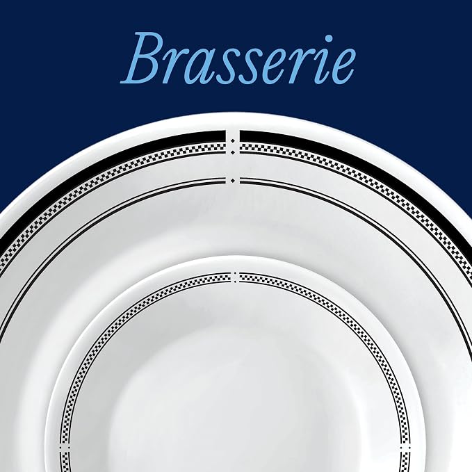Corelle 18-Piece Round Dinnerware Set Service for 6, Lightweight Round Plates and Bowls Set, Vitrelle Triple Layer Glass, Chip and Scratch Resistant, Microwave and Dishwasher Safe, Brasserie