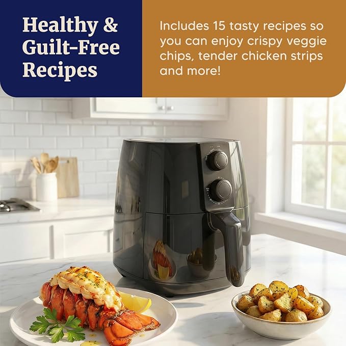 Elite Gourmet EAF4617 Digital Hot Air Fryer, Oil-Less, 1350W, 4Qt, Black | Healthy Cooker, Timer & Temperature Controls