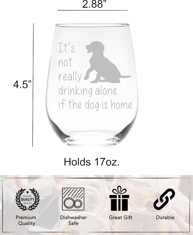 C M Stemless Wine Glass, The Dog Is Home, Funny Dog Lover Gift, Style D1 | 17 oz, Funny, For Him, Her, Dog Moms, Wife, Husband, Friend. Pet Owners, Cute Dog Gift for Men Women