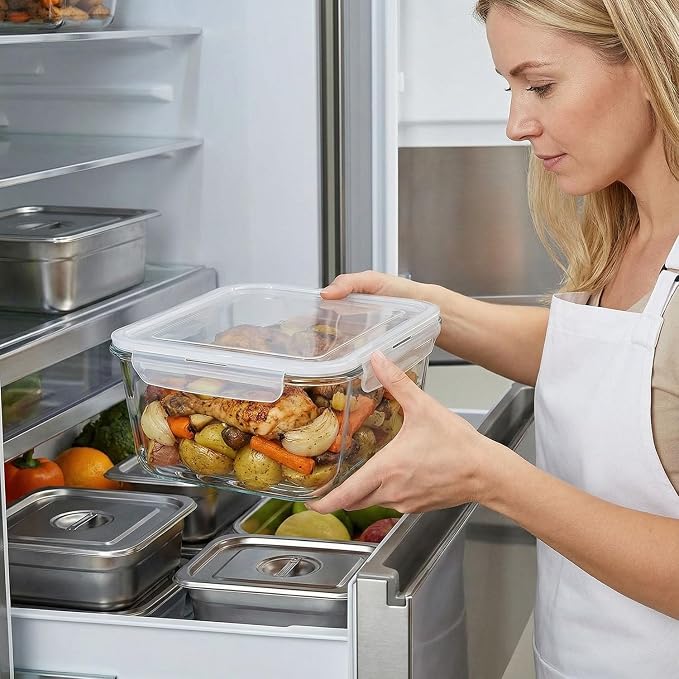 2 Pack Large Glass Food Storage Containers with Lids 85oz/10.5cup Big Airtight Storage Containers for Rotisserie Chicken Meal Prep Leftovers, BPA Free & Leak Proof, Microwave, Oven Safe (transparent)
